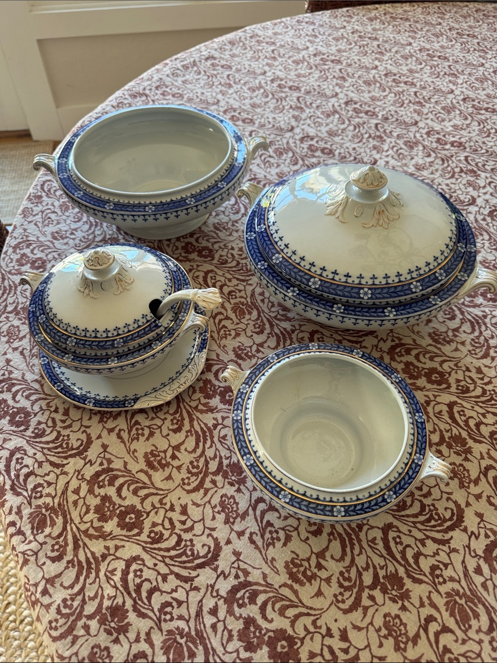 Majestic Blue and White Porcelain Covered Serving Set